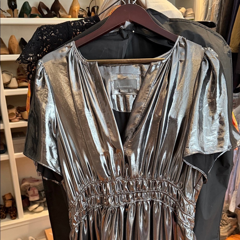 Anthropologie Shimmering Silver Maxi Dress - Picture 3 of 4